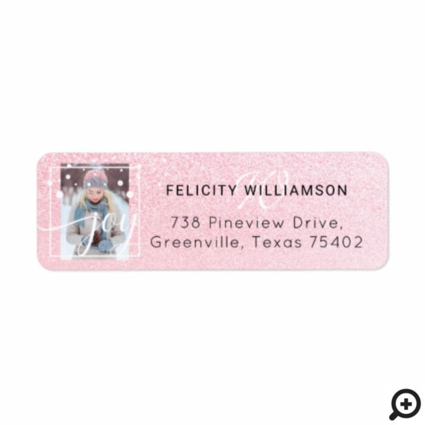 Chic Pretty In Pink Holiday Sparkle Glitter Photo Label