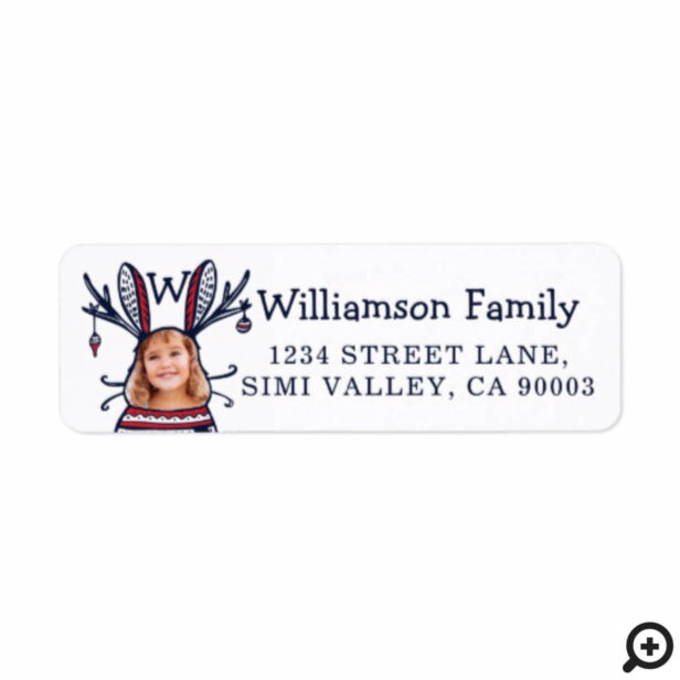 Fun Festive Red Plaid Winter Bunny Character Photo Label
