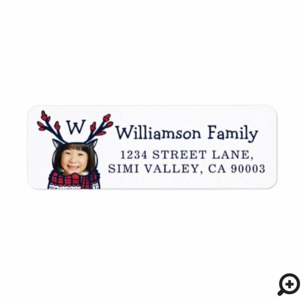 Fun, Festive Red Plaid Winter Owl Character Photo Label