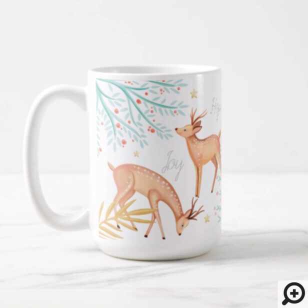 Woodland Forest Reindeer & Christmas Tree Scene Coffee Mug