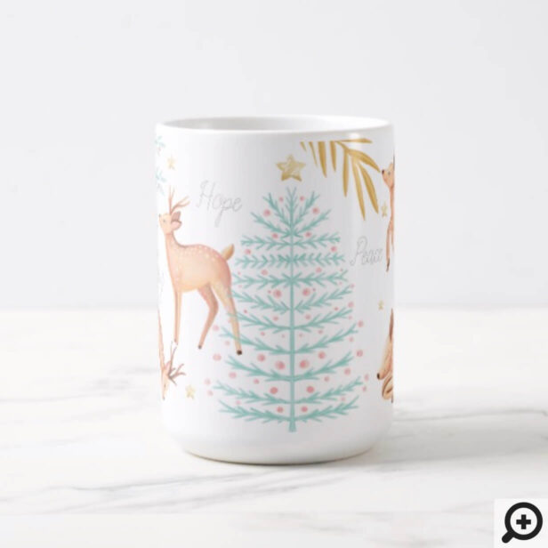 Woodland Forest Reindeer & Christmas Tree Scene Coffee Mug
