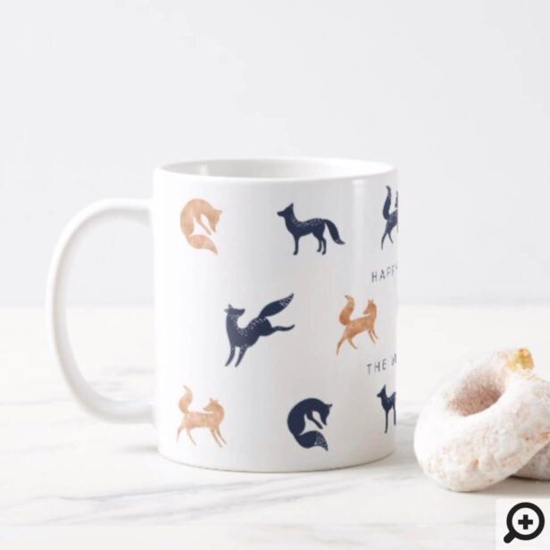 Purple Blue & Copper Holiday Woodland Forest Foxes Coffee Mug