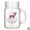 Navy & Red Buffalo Plaid Moose Monogram Christmas Mason Jar