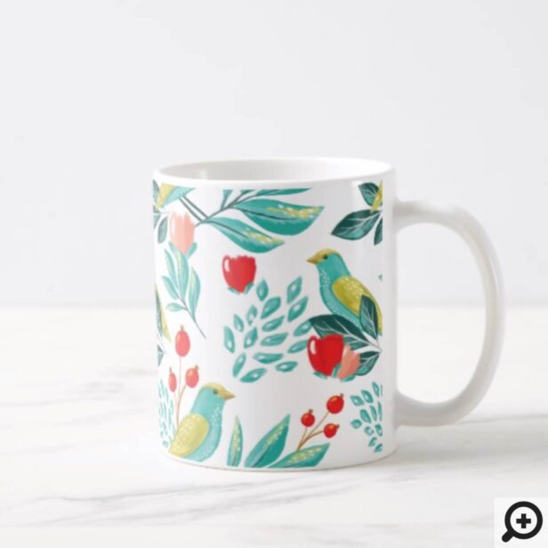 Watercolour Birds, Cranberry & Greenery Christmas Coffee Mug
