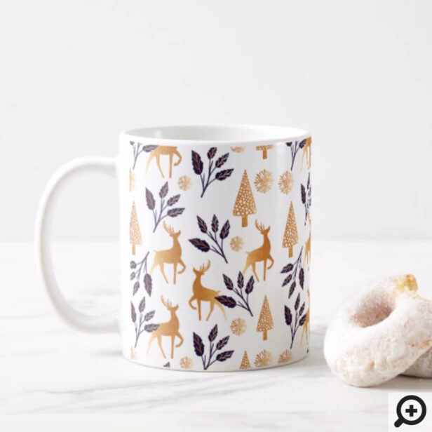 Elegant Reindeer, Snowflake & Christmas Pattern Coffee Mug