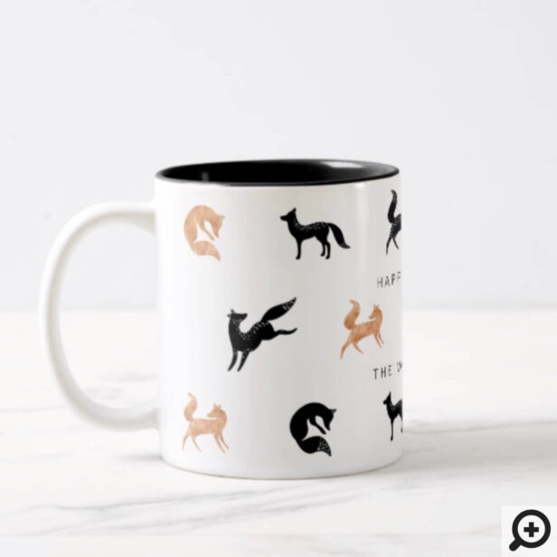 Black & Copper Holiday Woodland Forest Foxes Two-Tone Coffee Mug
