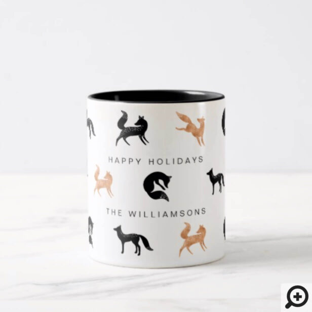 Black & Copper Holiday Woodland Forest Foxes Two-Tone Coffee Mug