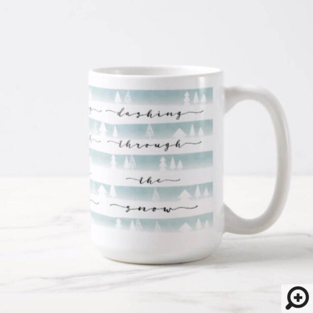 Dashing Through The Snow Watercolor Forest Stripes Coffee Mug