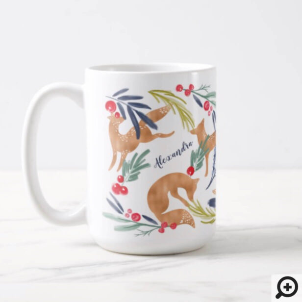 Whimsical Forest Foxes Watercolor Festive foliage Coffee Mug