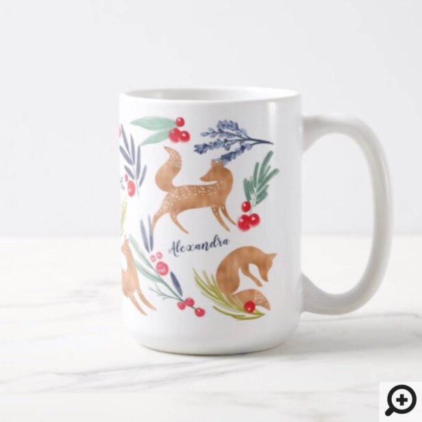 Whimsical Forest Foxes Watercolor Festive foliage Coffee Mug