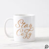 Stay Cozy | Elegant Gold Handwriting Holiday Tree Coffee Mug