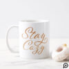 Stay Cozy | Elegant Gold Handwriting Holiday Tree Coffee Mug