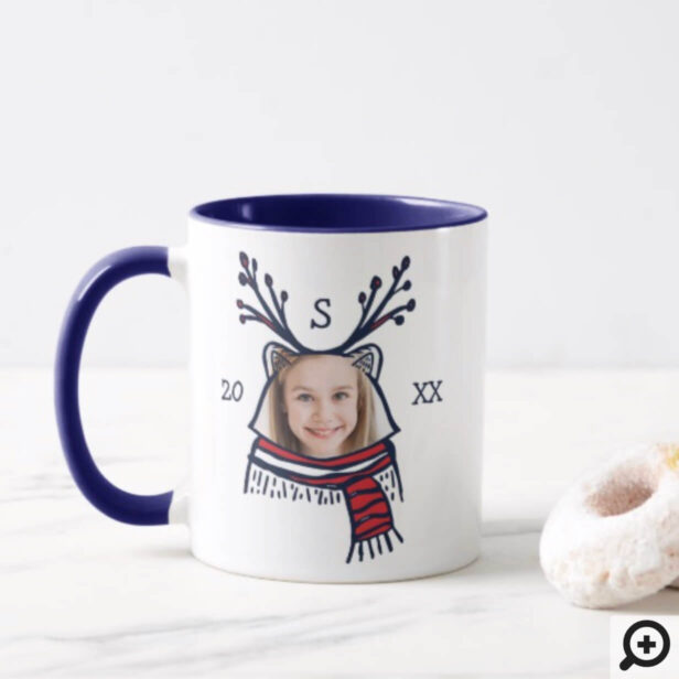 Festive Red Plaid Raccoon Character Photo Holiday Mug