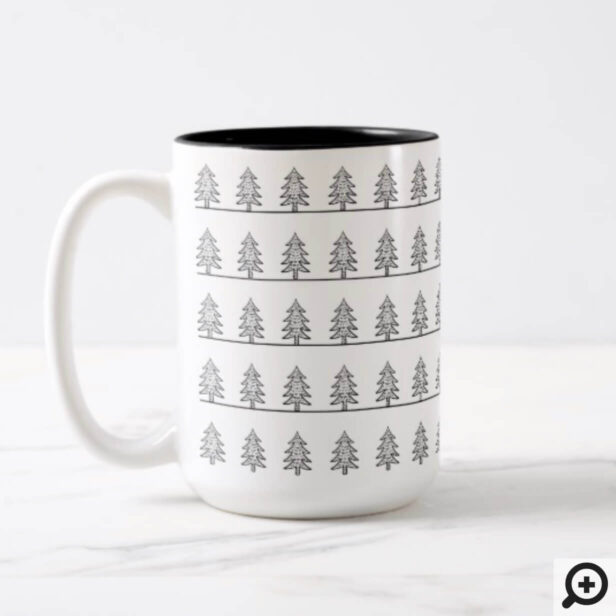 Modern Black & White Pine Tree Forest Holiday Two-Tone Coffee Mug