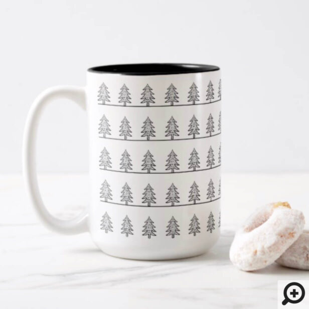 Modern Black & White Pine Tree Forest Holiday Two-Tone Coffee Mug