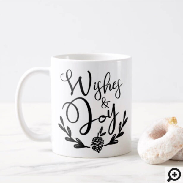 Wishes & Joy | Black & Gold Trendy Typographic Coffee Mug