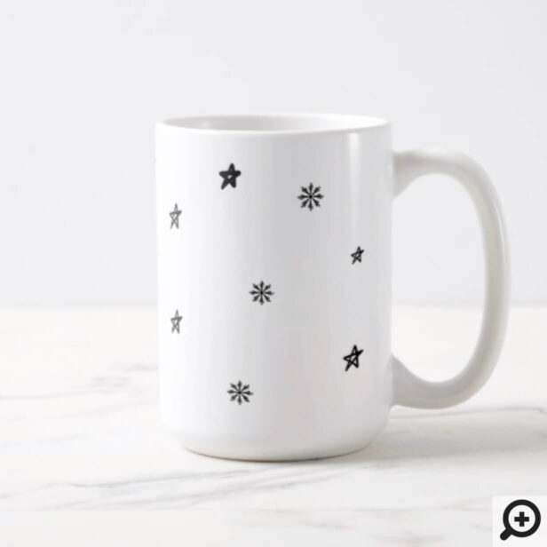 Black White Greetings Typography Holiday Ornament Coffee Mug
