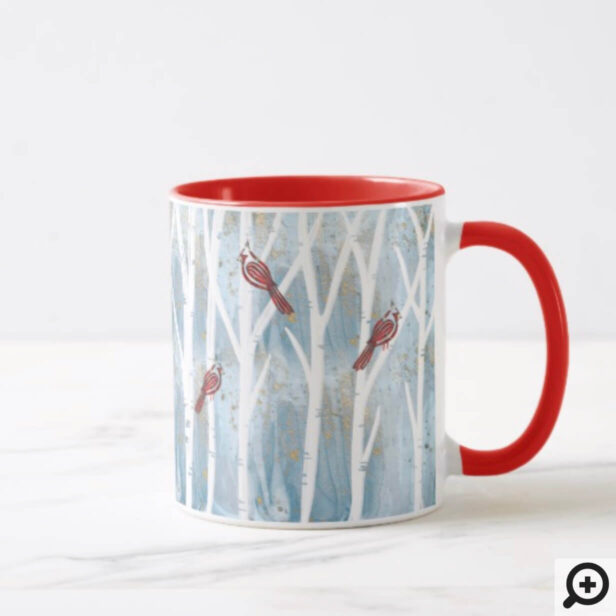 Winter Forest Birch Trees & Red Cardinal Mug