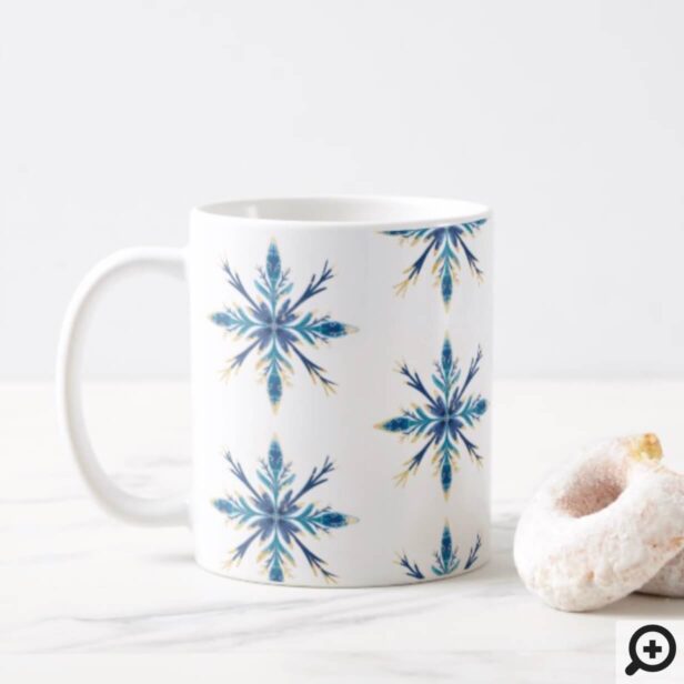 Elegant Ornate Blue & Gold Painted Snowflake Coffee Mug