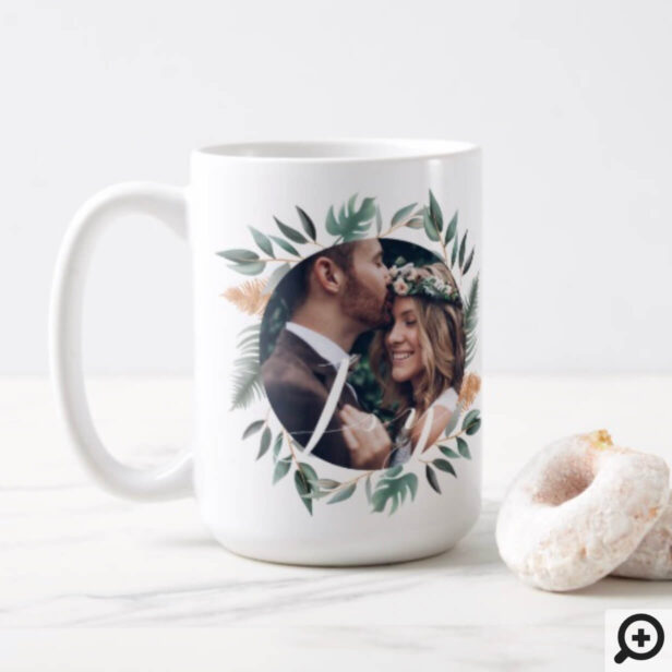 Mr & Mrs Joy | Sage Holiday Greenery Wreath Photo Coffee Mug