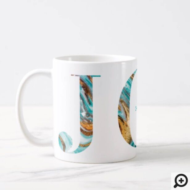 Joy Colourful Teal & Gold Marble Typographic Coffee Mug