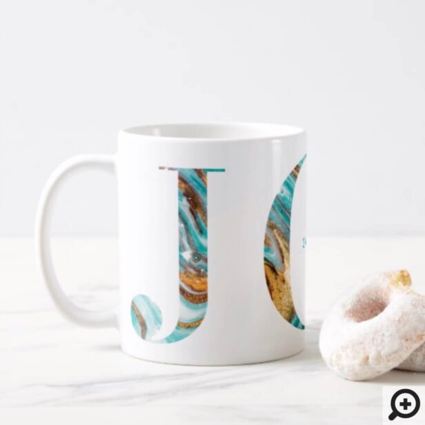 Joy Colourful Teal & Gold Marble Typographic Coffee Mug