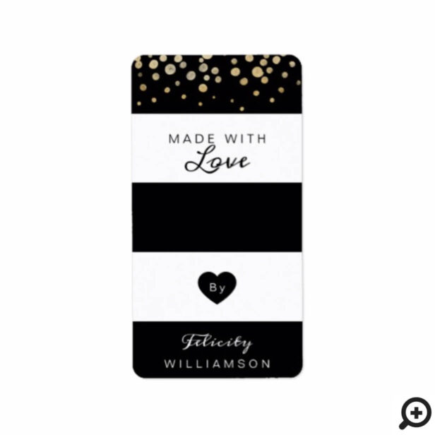 Modern Black and White Gold Confetti Snow Holiday Label