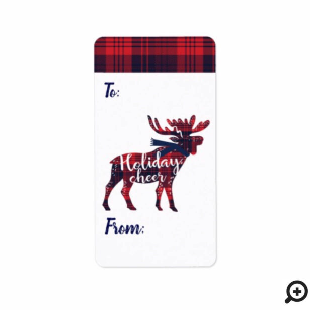Holiday Cheer | Red Buffalo Plaid Moose Christmas Label