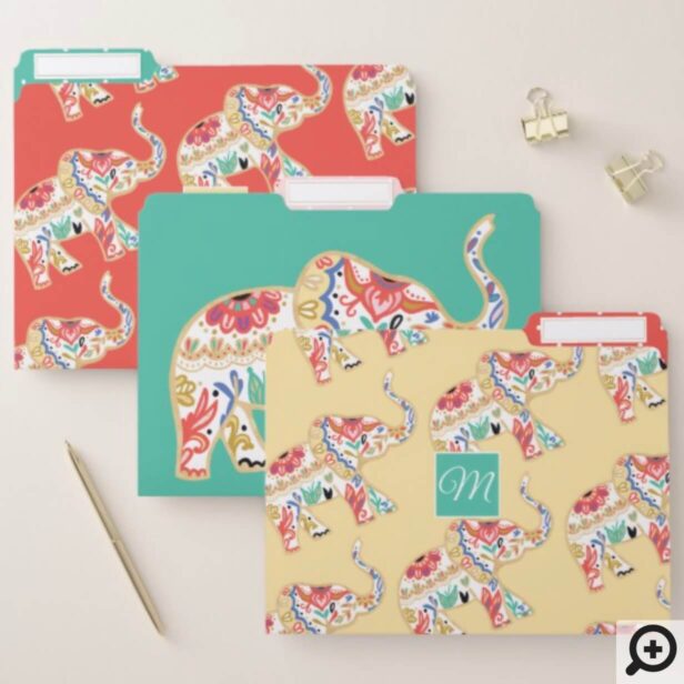 Elegant Floral Decorative Ornate Elephant Pattern File Folder