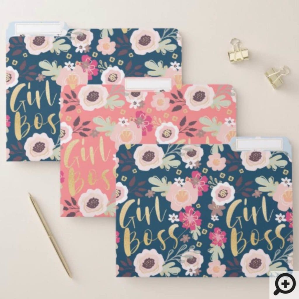 Girl Boss Trendy Vintage Floral Pattern File Folder - Moodthology Papery