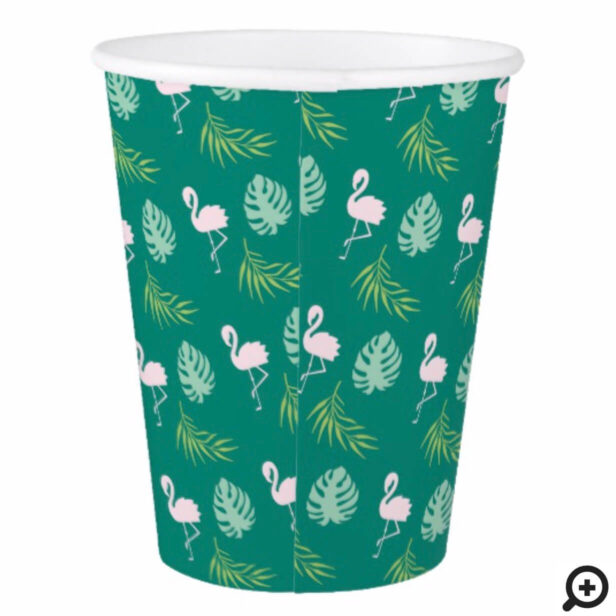 Green Pink Flamingo & Bold Tropical Leaf Pattern Paper Cup