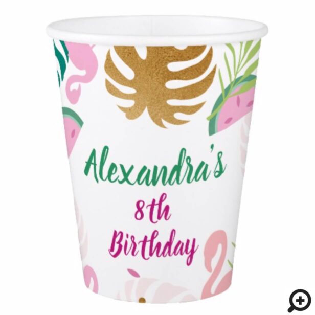 Pink Green Flamingo & Watermelon Tropical Pattern Paper Cup