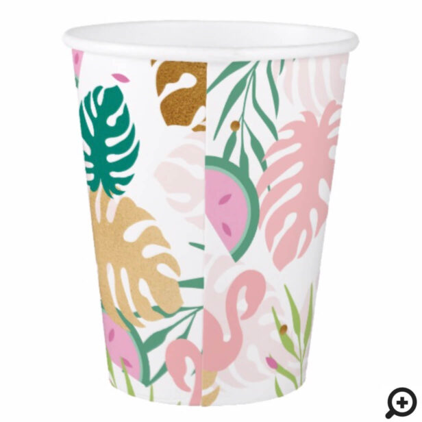Pink Green Flamingo & Watermelon Tropical Pattern Paper Cup
