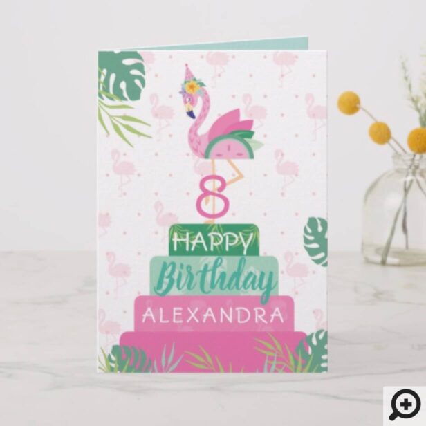 Flamingo & Watermelon Tropical Birthday Cake Card