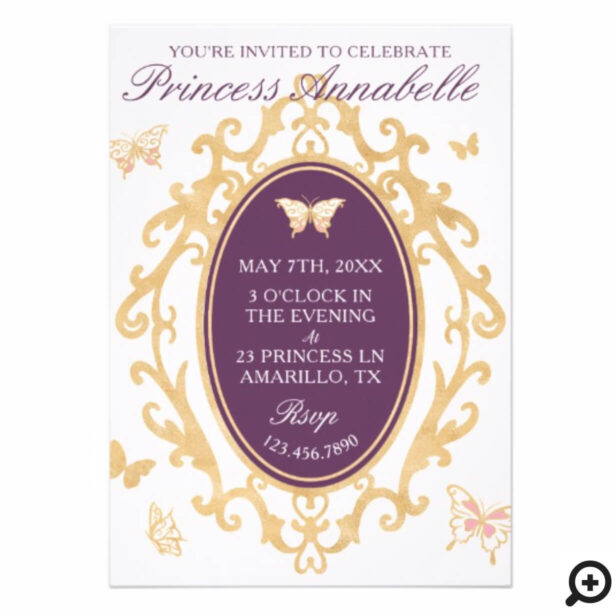Little Princess Violet & Gold Birthday Invitation