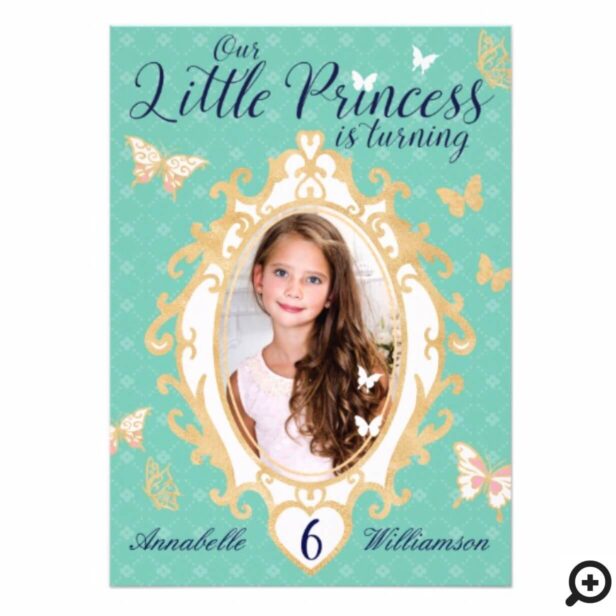 Little Princess Teal & Gold Birthday Invitation