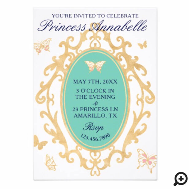 Little Princess Teal & Gold Birthday Invitation