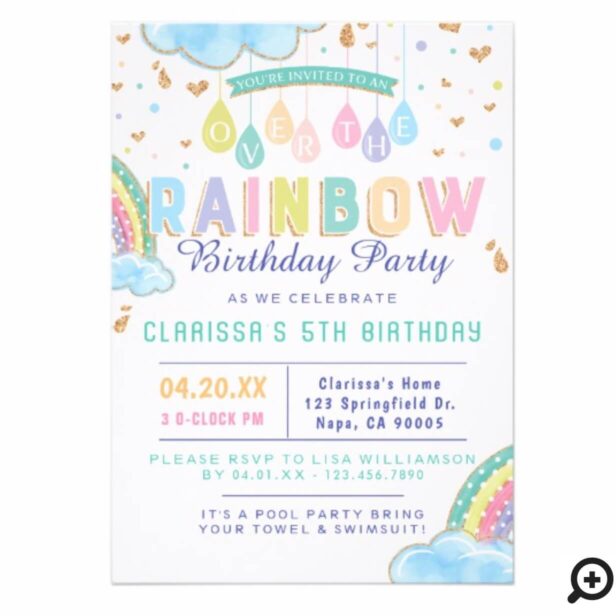 Cute Watercolor Rainbow Birthday Party Invitation
