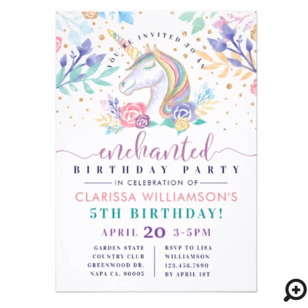 Colorful Rainbow Unicorn Birthday Party Invitation