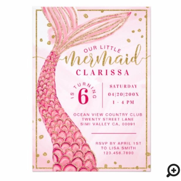 Chic Pink Gold Little Mermaid Birthday Invitation
