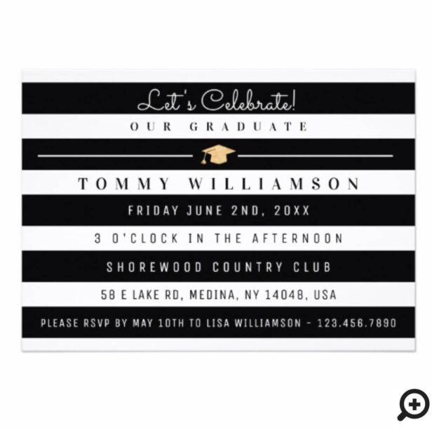 Elegant Black & Gold Graduate Photo Invitation
