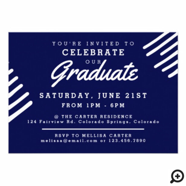 Bold, Hip & Modern Navy Blue Graduation Invitation