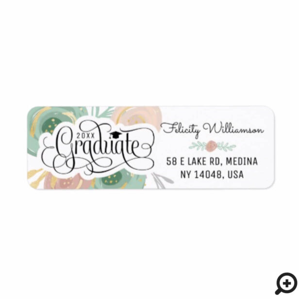 Chic Modern Abstract Floral Typographic Graduation Label