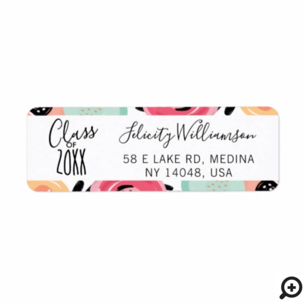 Trendy Abstract Bold Floral Watercolour Graduation Label