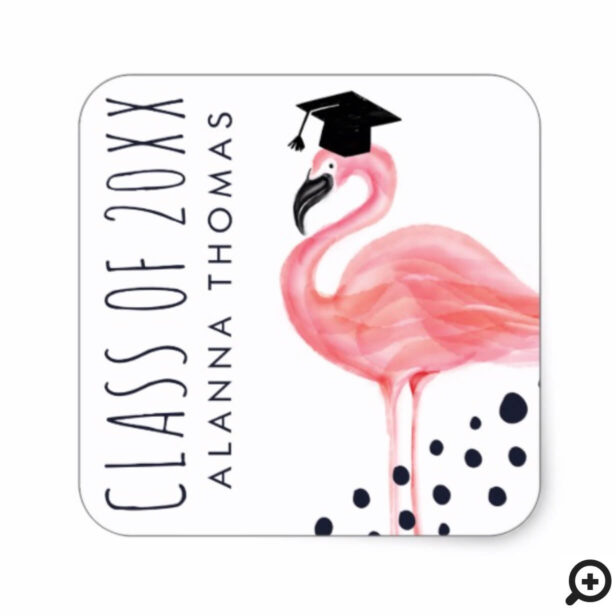 Chic Cute Trendy Pink Watercolor Flamingo Graduate Square Sticker