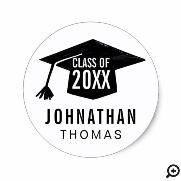 Bold, Black & White Class of Grad Cap Graduation Classic Round Sticker