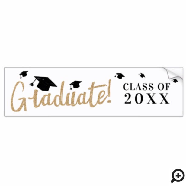 Fun, Gold & Black Flying Grad Caps Graduation Bumper Sticker