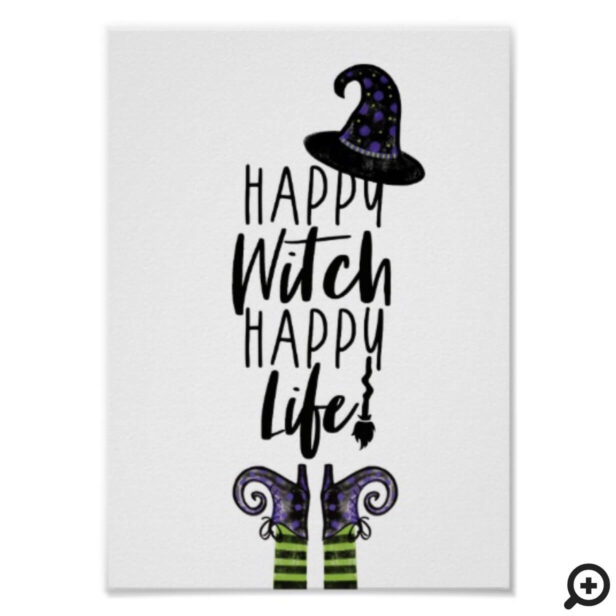 Happy Witch Happy Life | White Halloween Witch Poster