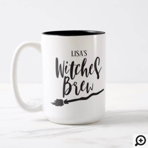 Personalized Witch Brew | Black Script Typography Two-Tone Coffee Mug
