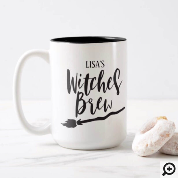 Personalized Witch Brew | Black Script Typography Two-Tone Coffee Mug